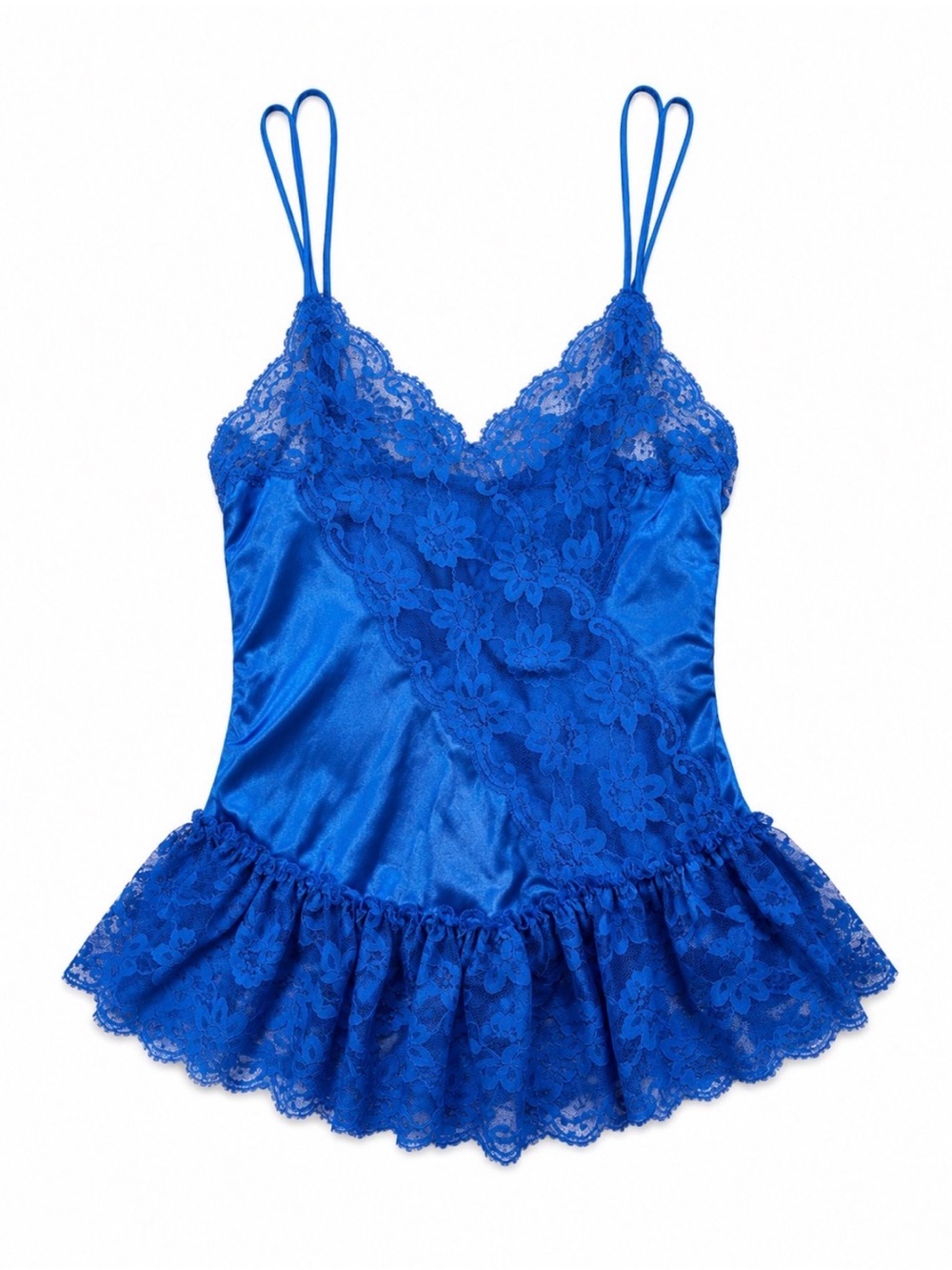 Vintage Blue Lace Satin Chemise camisole size small